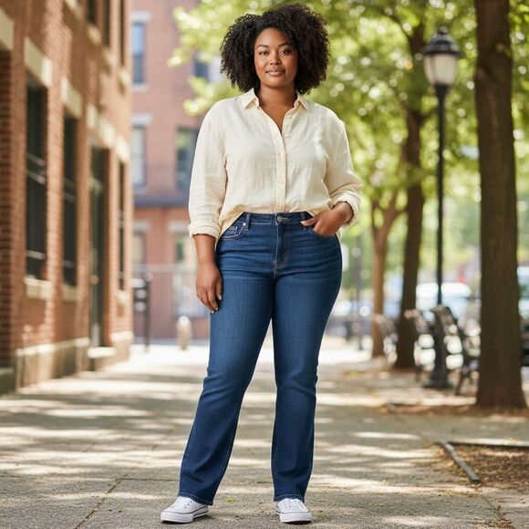 Faded Glory Women Blue Denim Bootcut Jeans Plus Size 18P Organic Cotton Stretch - Picture 1 of 14